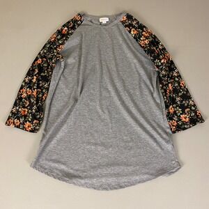 LuLaRoe Tunic Top Women's Large Gray Floral Print‎ 3/4 Sleeve Casual *Flaw